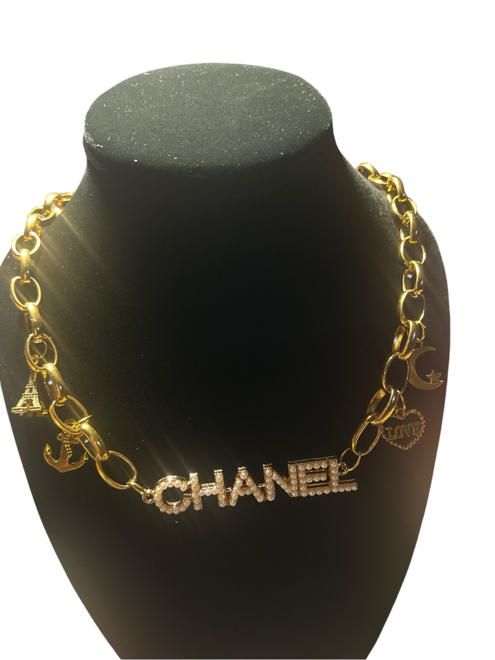 Gold Crystal Logo Charm Necklace - Picture 6 of 6